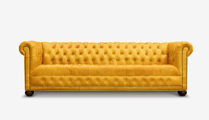 Chesterfield 4 Sitzer Sofa Couch Leder Garnitur Polster Sitz Stoff Gold Sitz Neu