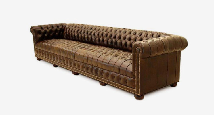 Chesterfield 4 Sitzer Sofa Couch Leder Garnitur Polster Sitz Stoff Gold Sitz Neu