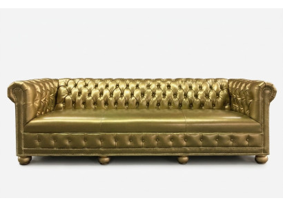 Chesterfield 4 Sitzer Sofa Couch Leder Garnitur Polster Sitz Stoff Gold Sitz Neu
