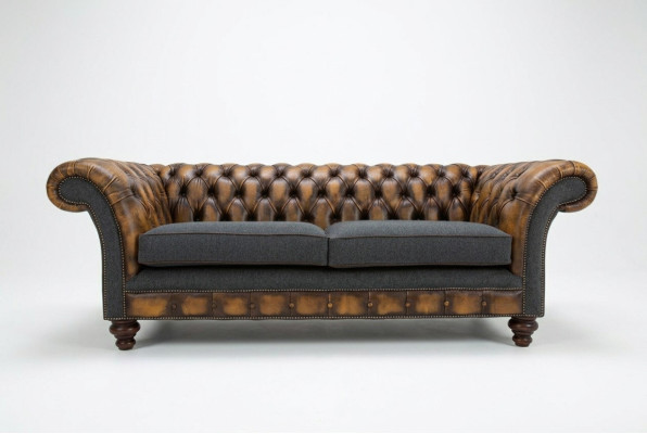 Design Chesterfield Sofa 3 Couch Sofa Set Stoff Polster Leder Dreisitzer