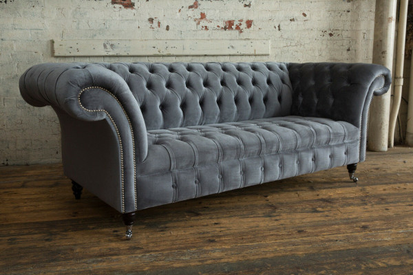 Moderner Chesterfield grauer 3-Sitzer Stilvolle Wohnzimmer 3-er Couch