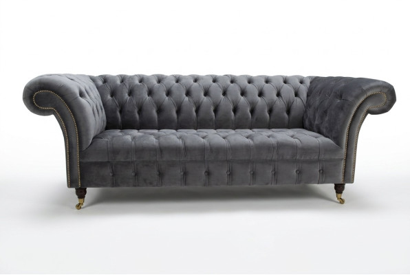 Moderner Chesterfield grauer 3-Sitzer Stilvolle Wohnzimmer 3-er Couch