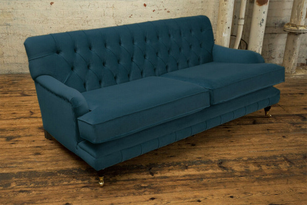Blauer Moderner Chesterfield Dreisitzer Luxus 3-er Couch Wohnzimmer Sofa