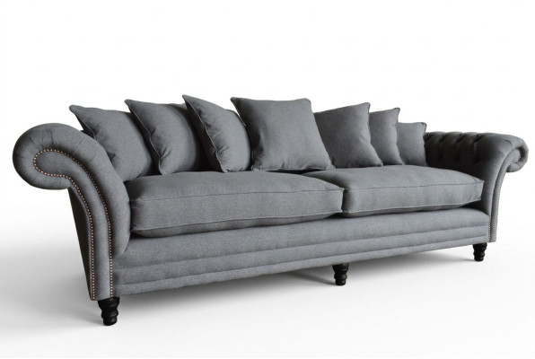 Klassische Chesterfield Couch 4 Sitzer Sofa Couch Samt Leder Design Grau 265cm