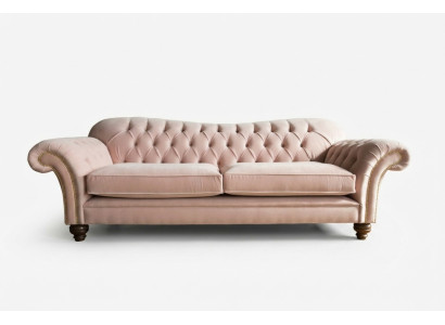 Klassische Chesterfield Couch 4 Sitzer Sofa Couch Samt Leder Design Rosa 240cm