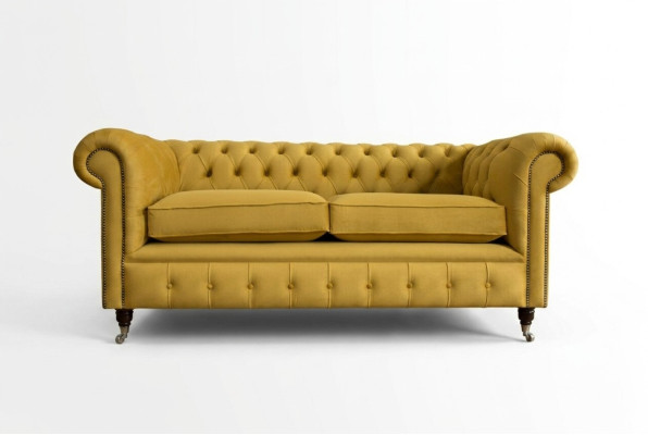 Gelber Chesterfield Zweisitzer Designer Wohnzimmer 2-er Couch