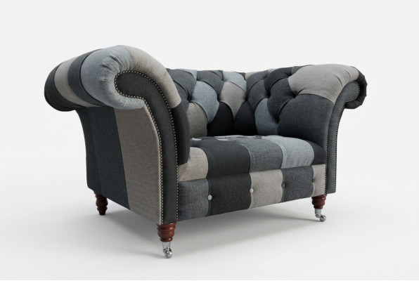 Grau-Blaue Chesterfield Sessel Luxus Einsitzer Designer Möbel
