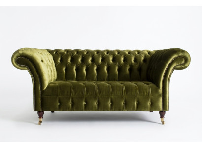 Klassische Sofa 2 Sitzer Chesterfield Couch Textil Samt Kristalle Grün Samt Neu