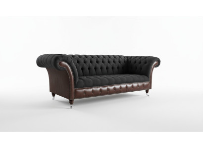 Chesterfield Original Sofa JVMoebel Couch Textil Sofas Couchen Stoff Schwarz Neu