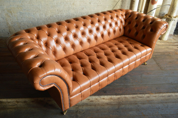 Hellbrauner Moderner Chesterfield Dreisitzer Designer Couch