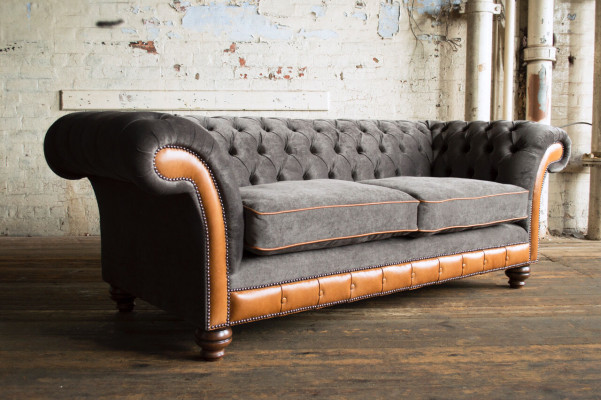 Grau-brauner Chesterfield 3-Sitzer Wohnzimmer Luxus Couch