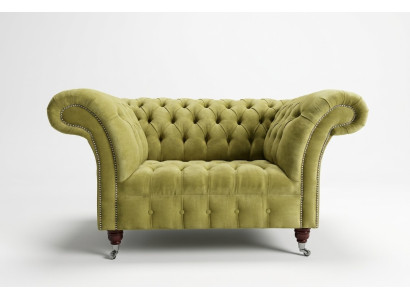 Chesterfield Design Stoff Couch Sessel 1.5 Sitzer Polster Sofas Lounge Samt Grün