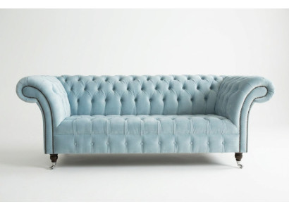 Chesterfield 3 Sitzer Polster Couch Leder Sofa Couchen Textil Modern Stil Blau