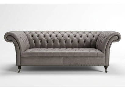Grauer Chesterfield Dreisitzer Exklusive Wohnzimmer Couch