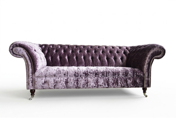 Stilvoller Lila Chesterfield Dreisitzer Luxus Wohnzimmer 3-er Couch