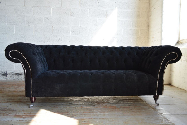 Schwarzer Chesterfield 3-Sitzer Luxus Wohnzimmer Sofa