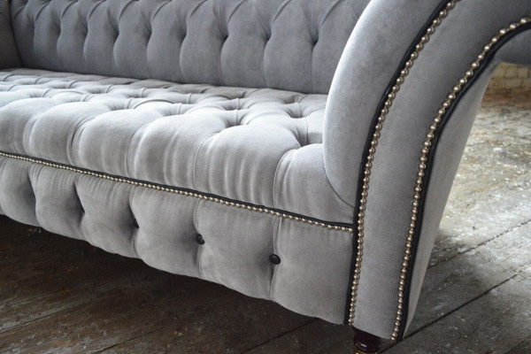Stilvoller Grauer Chesterfield 3-Sitzer Luxus Wohnzimmer Sofa