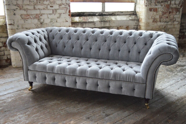 Stilvoller Grauer Chesterfield 3-Sitzer Luxus Wohnzimmer Sofa