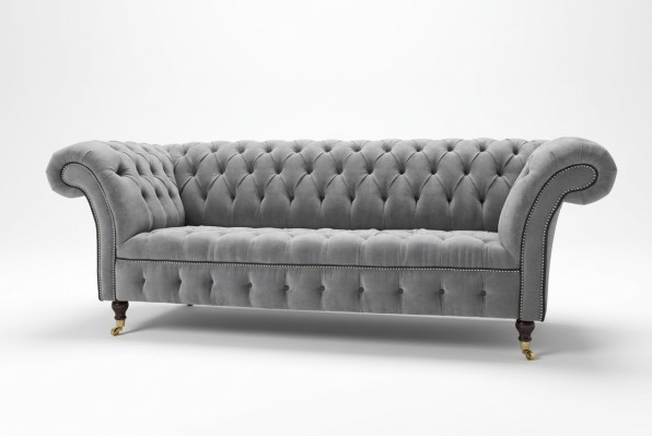 Stilvoller Grauer Chesterfield 3-Sitzer Luxus Wohnzimmer Sofa