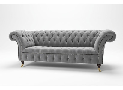 Stilvoller Grauer Chesterfield 3-Sitzer Luxus Wohnzimmer Sofa