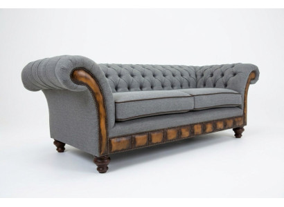 Grau-braune Chesterfield Couch Designer Wohnzimmer 3-Sitzer Sofa