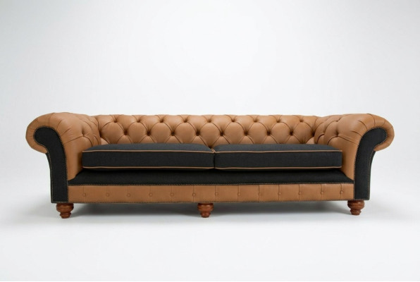 Braune Chesterfield Couch 4 Sitzer Sofa Couchen Samt Leder Design