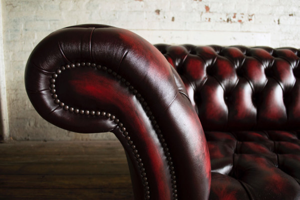 Bordaux Chesterfield Dreisitzer Luxus Wohnzimmer 3-er Couch