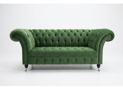 Grüne Chesterfield Textil Couch Zwei Sitzer Polster Sofa 185cm Stoff Leder neu