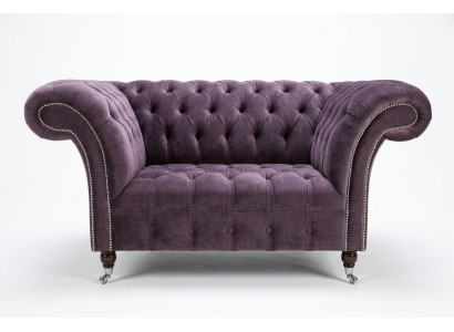 Chesterfield Sessel Couch Polster Sofa Couchen 1,5 Sitzer Einsitzer Lila Textil