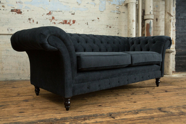 Stilvolles Schwarzes Chesterfield Sofa Designer 3-Sitzer Luxus Couch