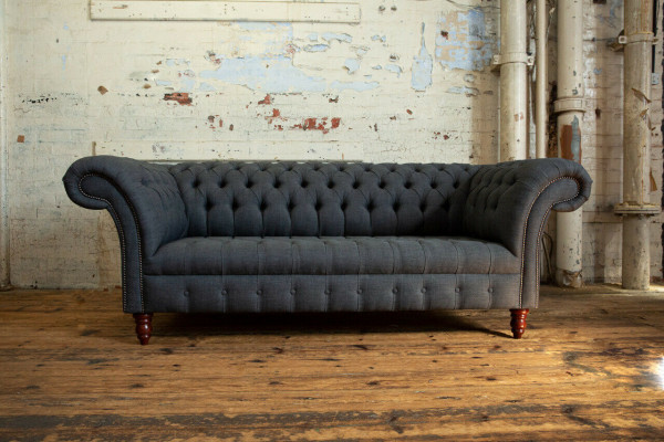 Graues Textil Sofa Grauer Chesterfield Dreisitzer Luxus Wohnzimmer Couch