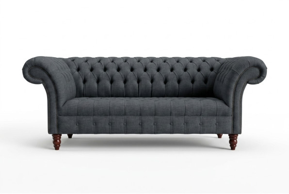 Graues Textil Sofa Grauer Chesterfield Dreisitzer Luxus Wohnzimmer Couch