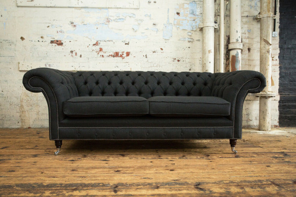 Schwarzer Moderner Dreisitzer Chesterfield Luxus 3-er Sofa