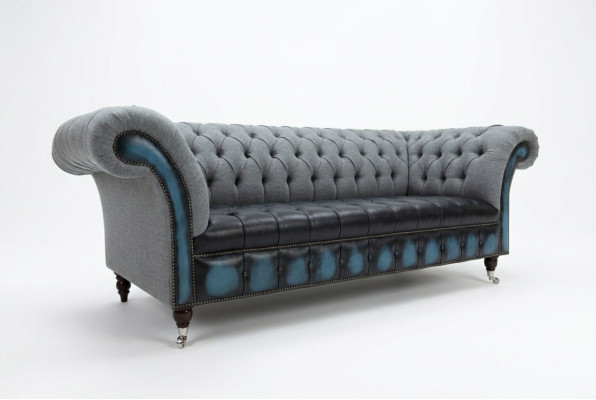 Designer Chesterfield graue Sofas Polster Couchen Textil Relax Möbel