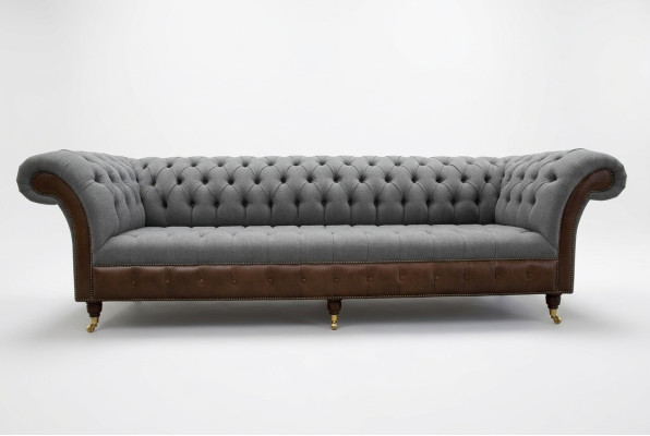 Design Chesterfield Sofa 4-Sitzer Grau Couch Polster Leder Sofas Wohnzimmer Neu
