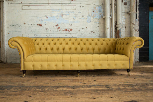 Sofa Sofa Polster Chesterfield Textil Sofas Design Luxus Stoffsofas 4Sitzer Gelb