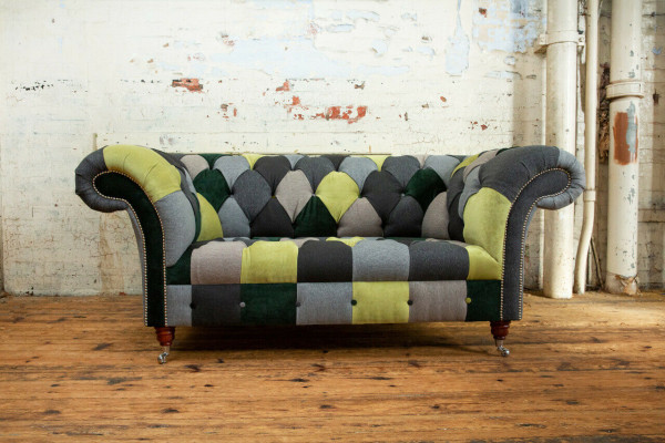 Designer Chesterfield Sofa 2 Sitzer Couch Polster Sofas Stoff Wohnzimmer Couchen