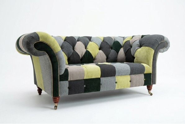 Designer Chesterfield Sofa 2 Sitzer Couch Polster Sofas Stoff Wohnzimmer Couchen