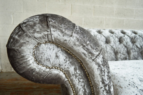 Silber Chesterfield Textil Leder Sofa Couch Polster Big Sitzpolster Neu 265cm