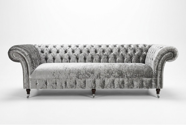 Silber Chesterfield Textil Leder Sofa Couch Polster Big Sitzpolster Neu 265cm