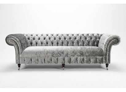 Silber Chesterfield Textil Leder Sofa Couch Polster Big Sitzpolster Neu 265cm
