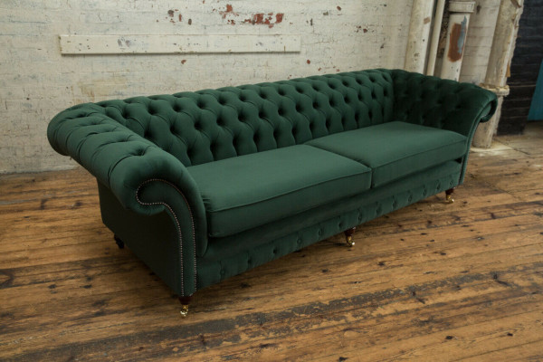 Grüne Chesterfield Textil Leder Sofa Couch Polster Big Sitzpolster xxl 265cm neu