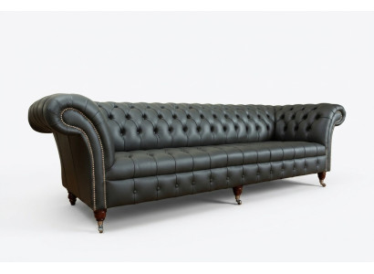 Grauer Chesterfield 4 Sitzer Big Sofa Couch Textil Leder Polster Sofas
