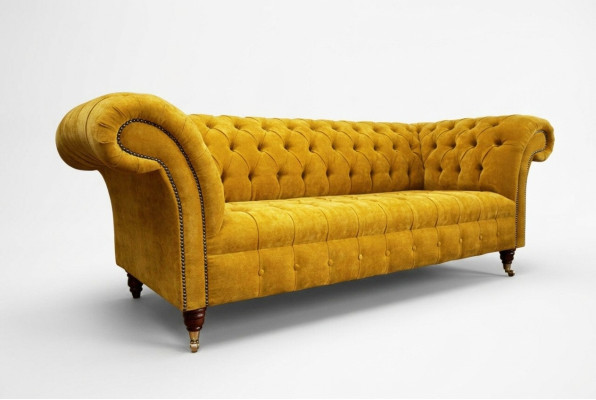 Designer gelber Chesterfield 3-Sitzer Luxus Dreisitzer Couch