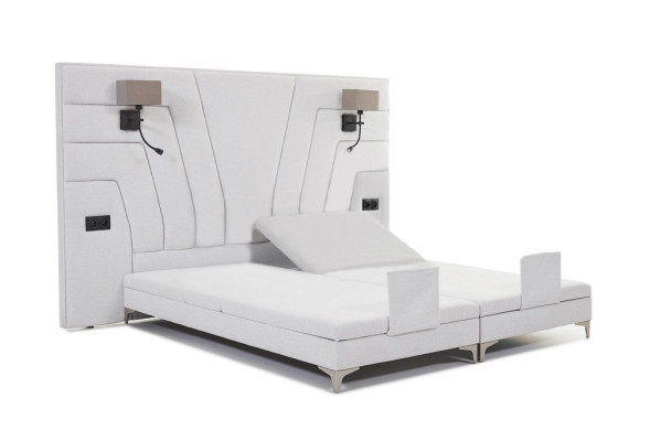 Bett Betten Doppelbett Schlafzimmer Leder Polster Textil Hotel + Lampen