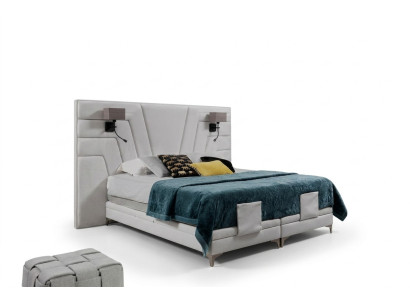 Bett Betten Doppelbett Schlafzimmer Leder Polster Textil Hotel + Lampen