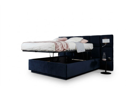 Bett Doppel Betten Luxus Schlafzimmer 200x200cm Bettkasten Stoff Beleuchtung Neu