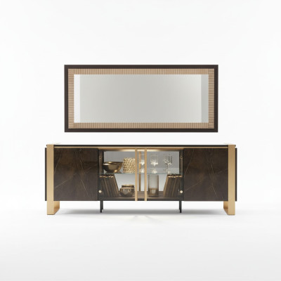 Buffet Anrichte Kommode Spiegel Echte Handarbeit Holz Regal Regale 2tlg
