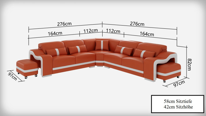 Ledersofa Couch Wohnlandschaft Ecksofa Eck Garnitur Design Modern Sofa mit USB