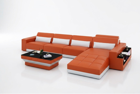 Ledersofa Couch Wohnlandschaft Ecksofa Eck Garnitur Design Modern Sofa mit usb